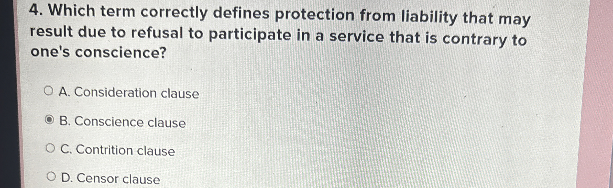  Which term correctly defines protection from liability that may result due