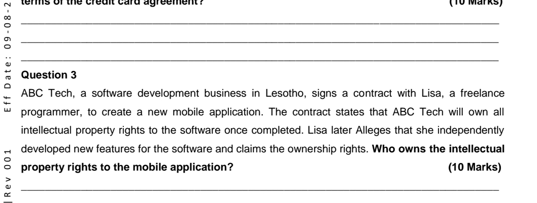  Question 3 ABC Tech, a software development business in Lesotho, signs