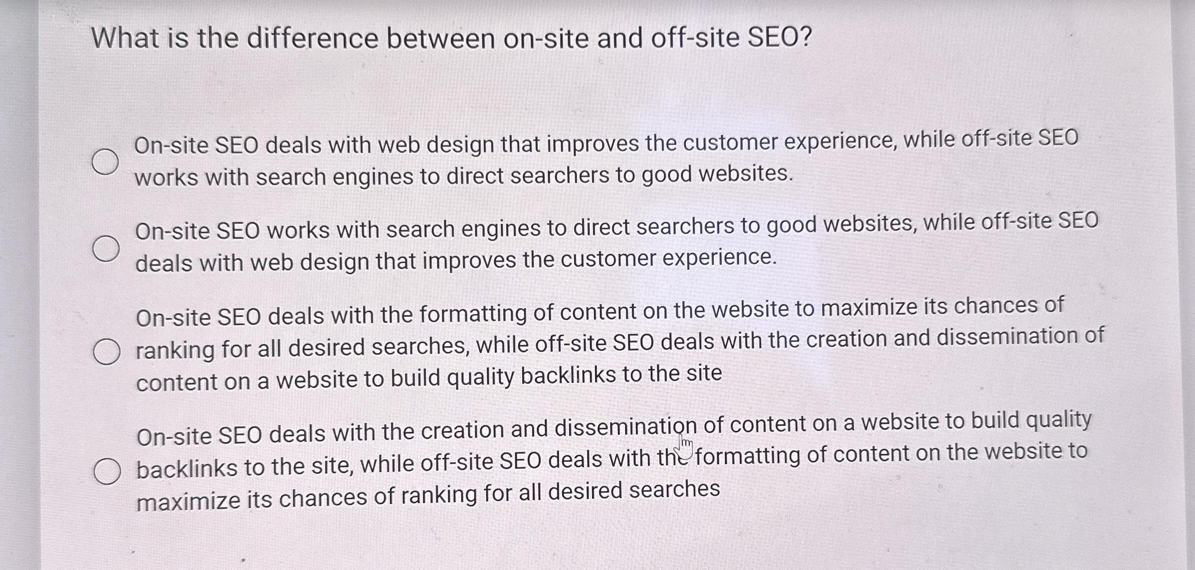  What is the difference between on-site and off-site SEO? On-site SEO