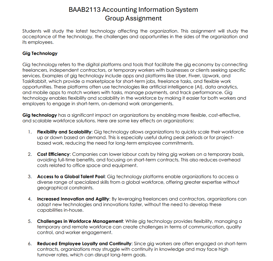  BAAB2113 Accounting Information System Group Assignment Students will study the latest
