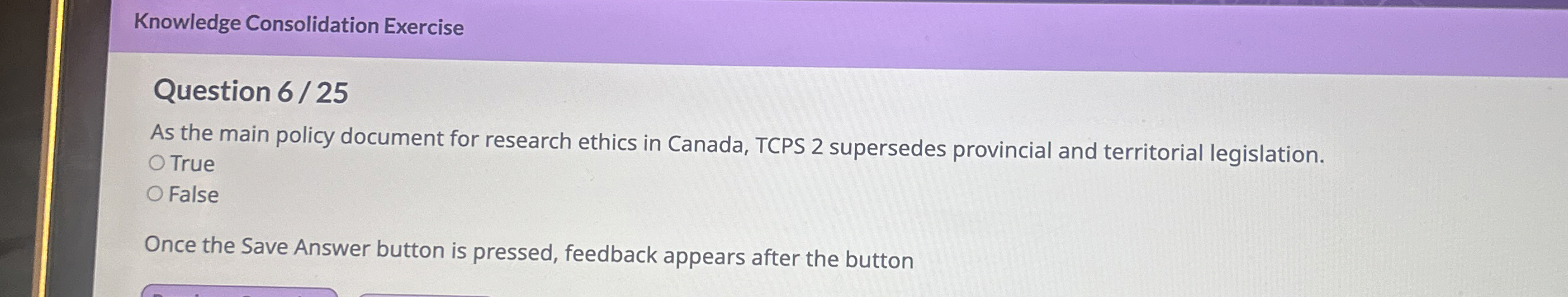  Knowledge Consolidation Exercise Question 625 As the main policy document for