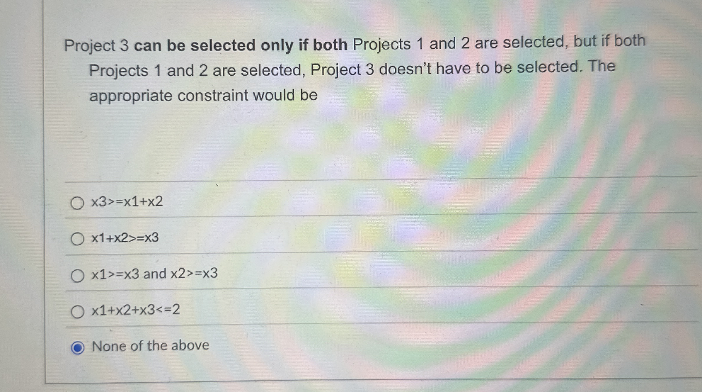  Project 3 can be selected only if both Projects 1 and