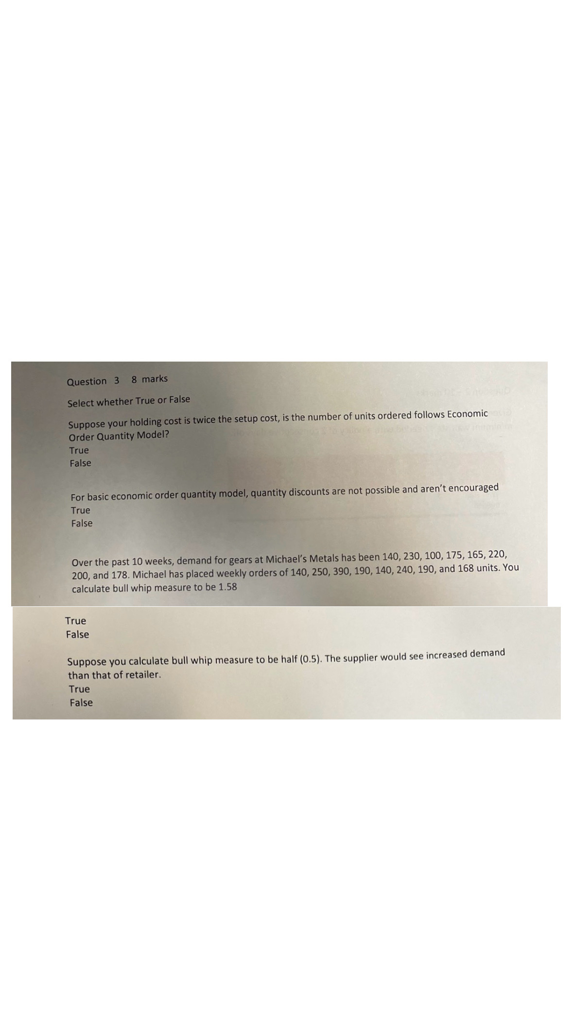  Question 38 marks Select whether True or False Suppose your holding