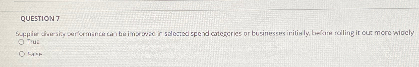  QUESTION 7 Supplier diversity performance can be improved in selected spend