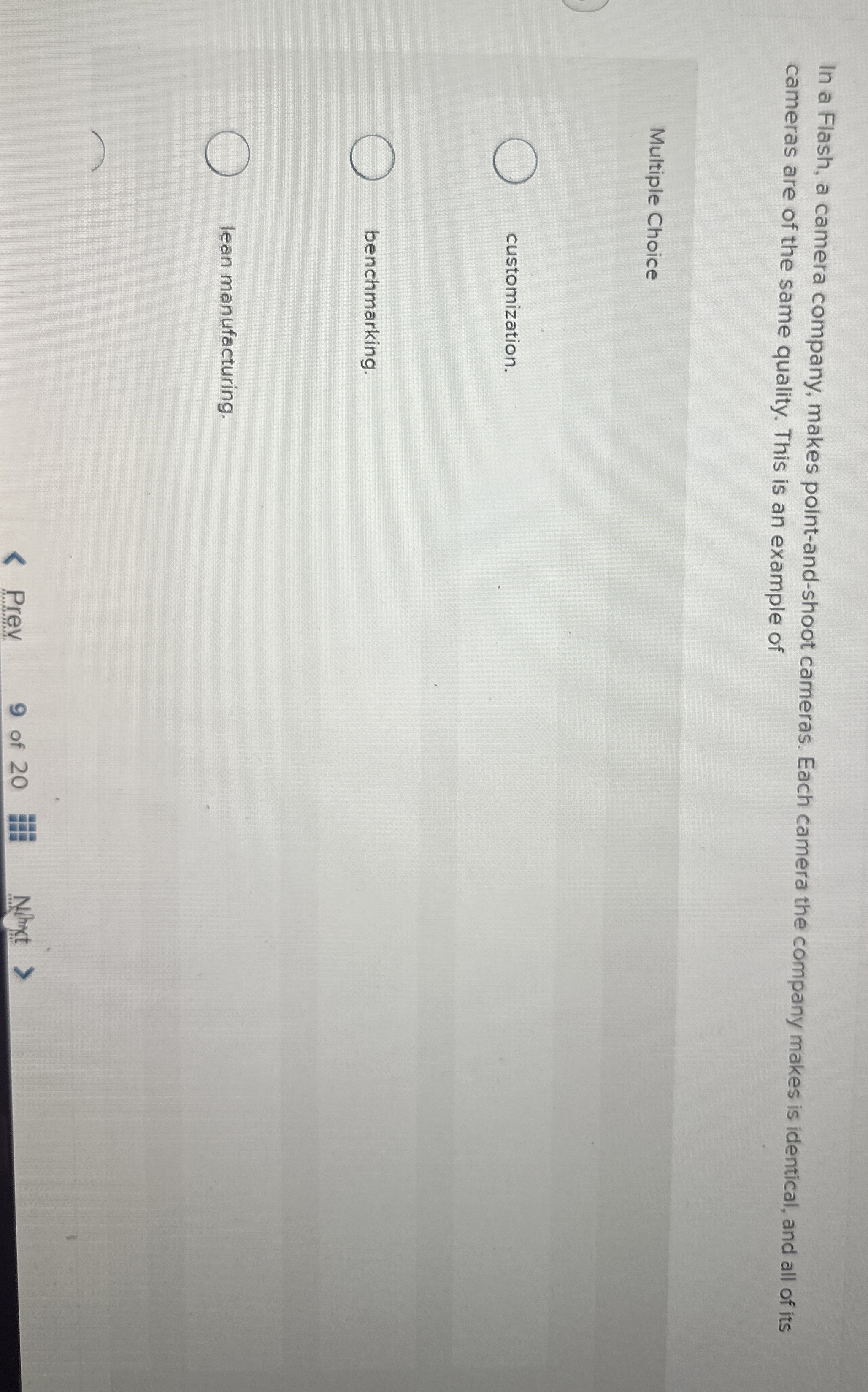  In a Flash, a camera company, makes point-and-shoot cameras. Each camera