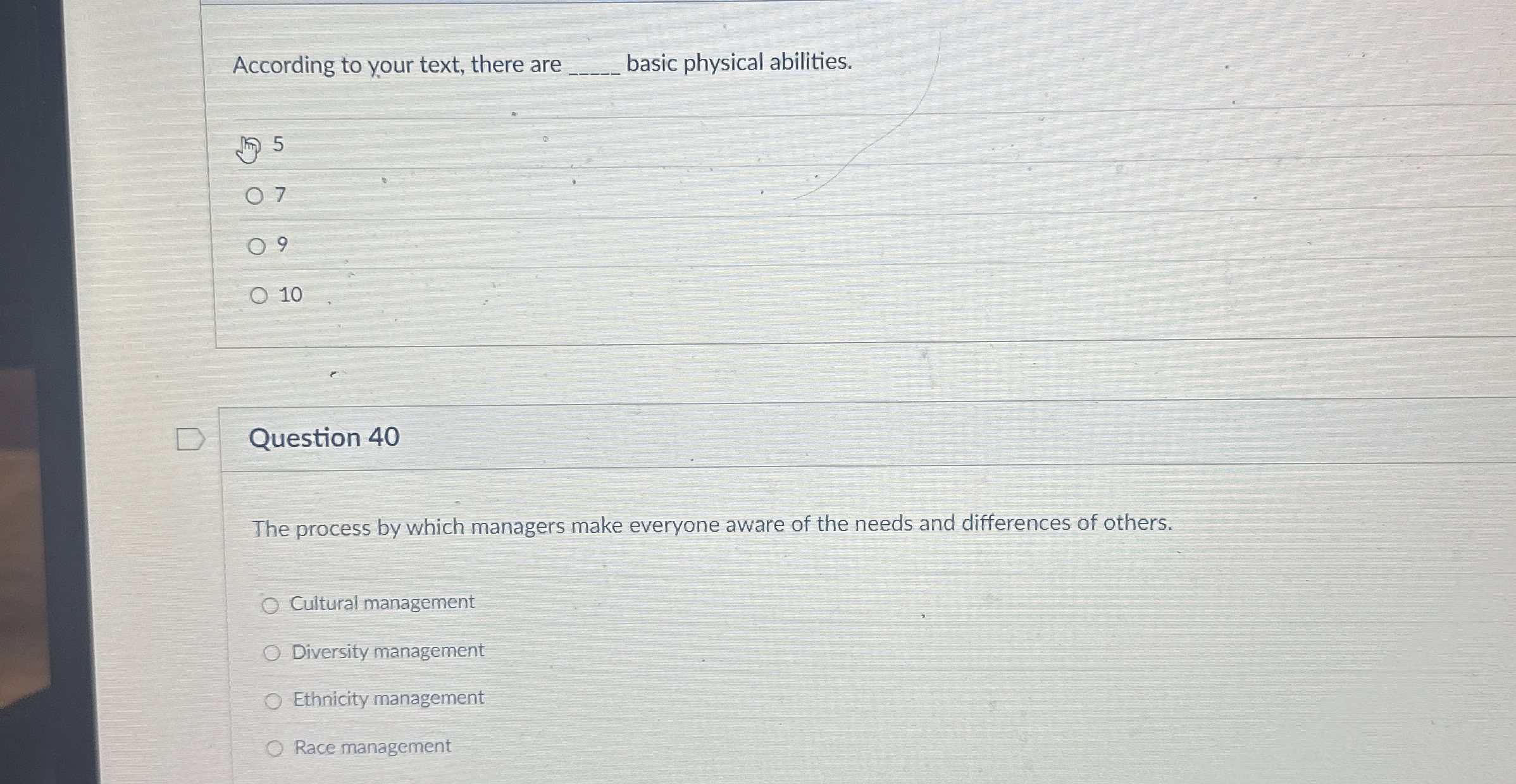  According to your text, there are q, basic physical abilities. 5