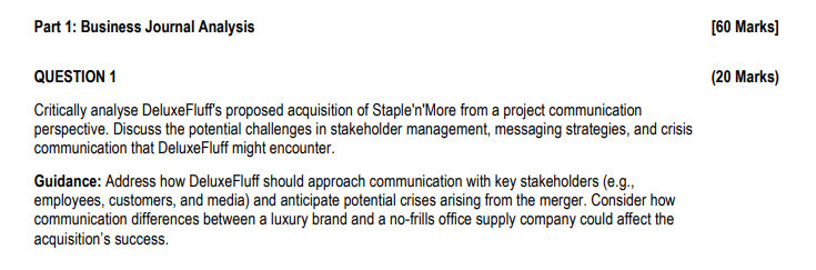  Part 1: Business Journal Analysis [60 Marks] QUESTION 1 (20 Marks)