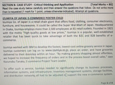  SECTION B-CASE STUDY - Critical thinking and Application [Total Marks =80]