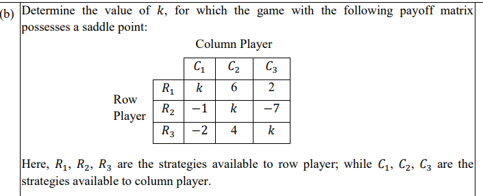  (b) Determine the value ofk, for which the game with the