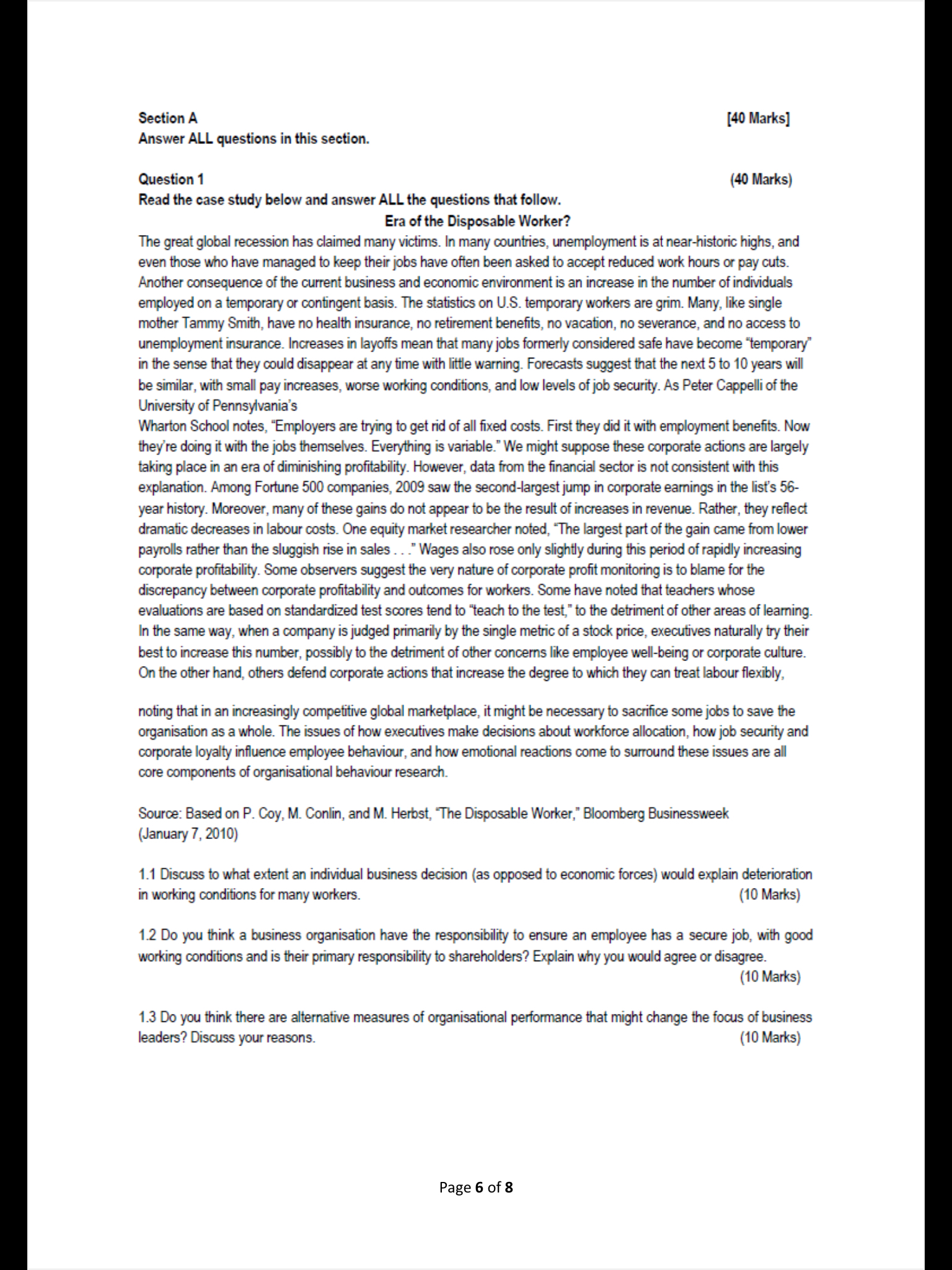  Section A [40 Marks] Answer ALL questions in this section. Question
