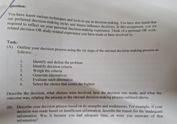  question: You have learnt various techniques and tools to use in