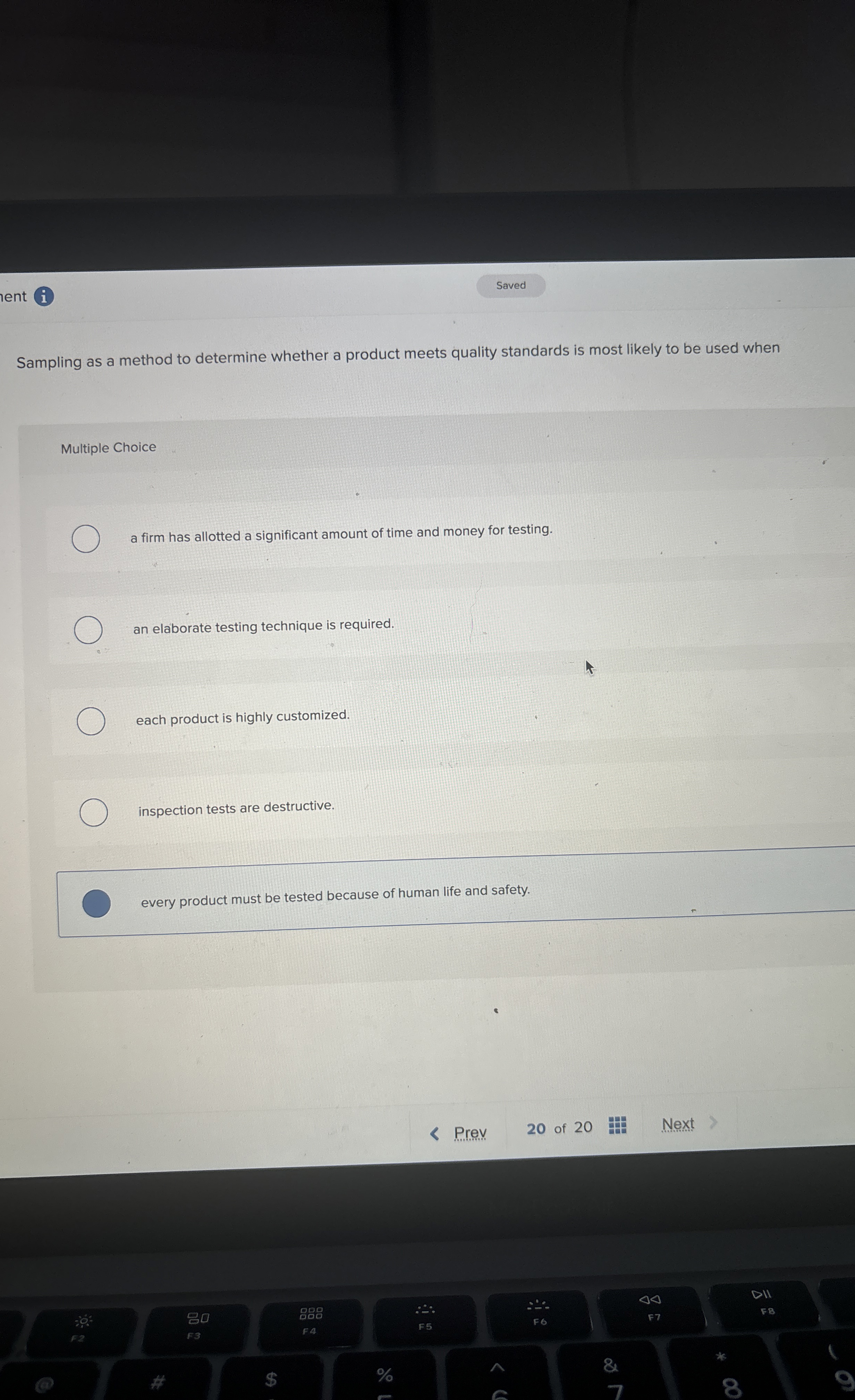  ent (i) Sampling as a method to determine whether a product