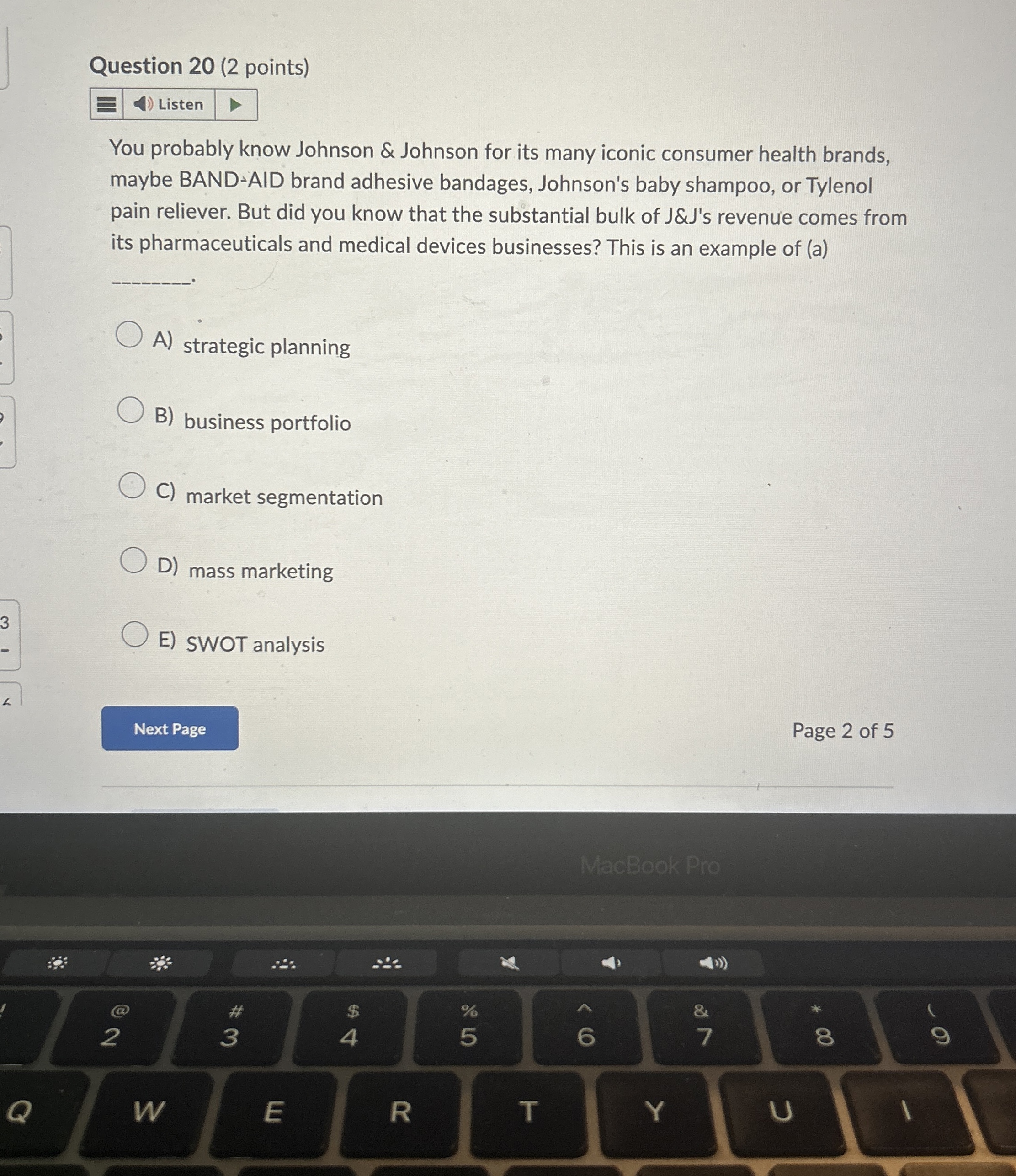  Question 20(2 points) You probably know Johnson & Johnson for its