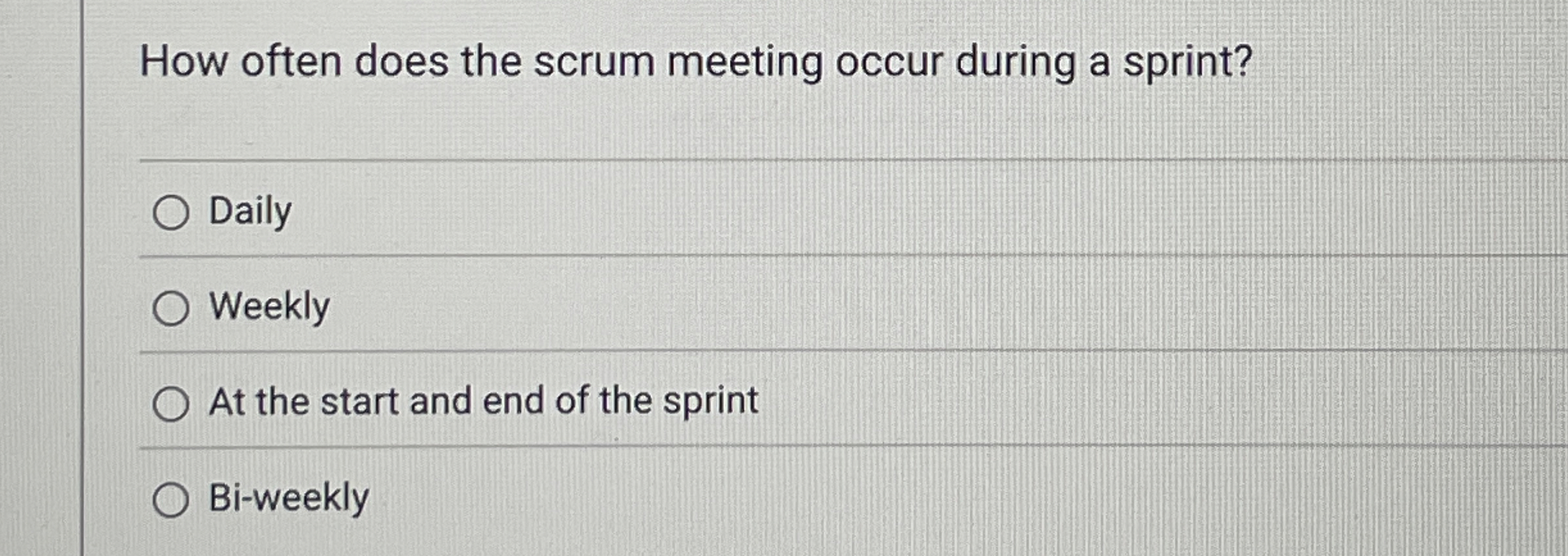  How often does the scrum meeting occur during a sprint? Daily