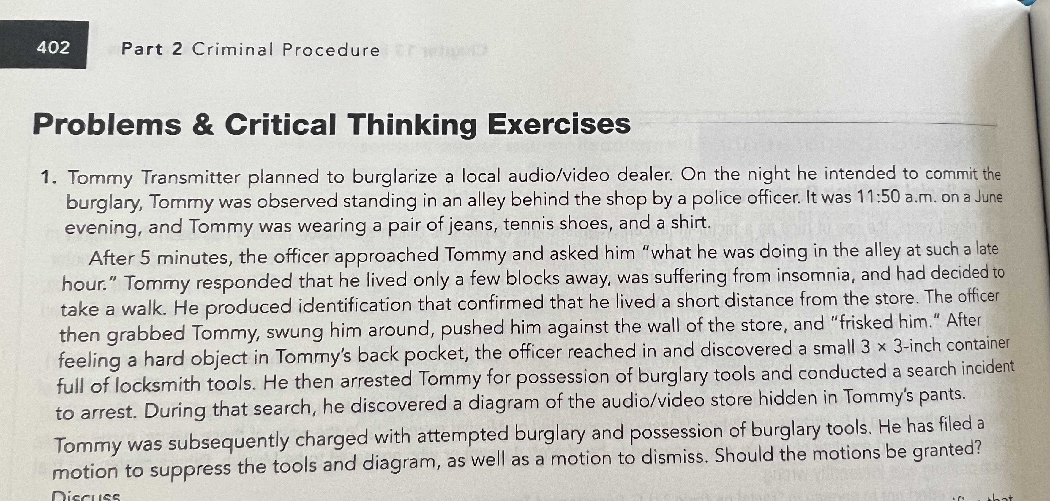 402 Part 2 Criminal Procedure Problems & Critical Thinking Exercises 1.