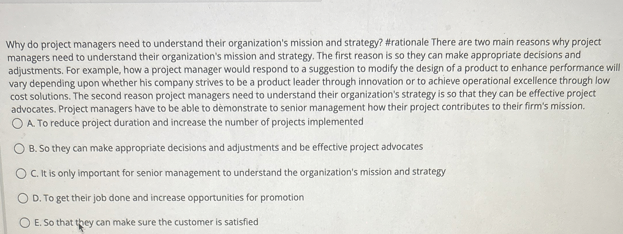  Why do project managers need to understand their organization's mission and