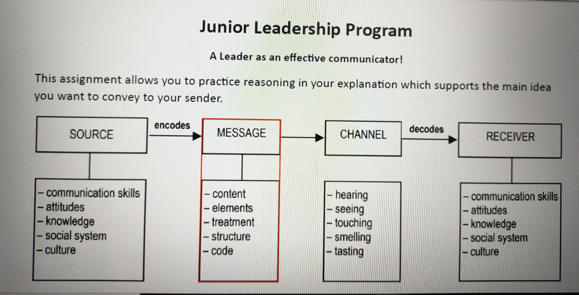 Junior Leadership Program A Leader as an effective communicator! This assignment