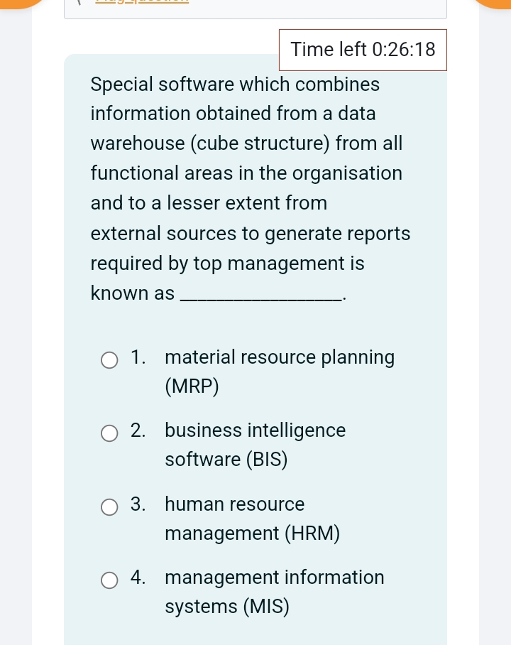  Time left 0:26:18 Special software which combines information obtained from a