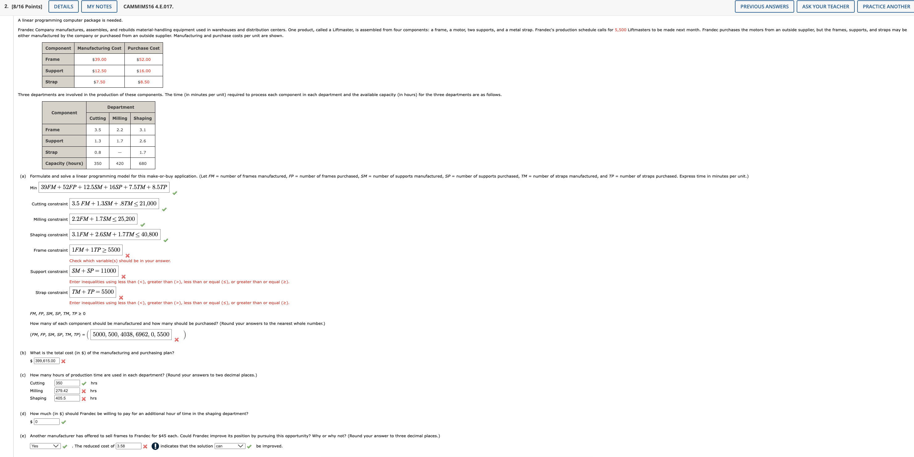  A linear programming computer package is needed. Frandec Company manufactures, assembles,