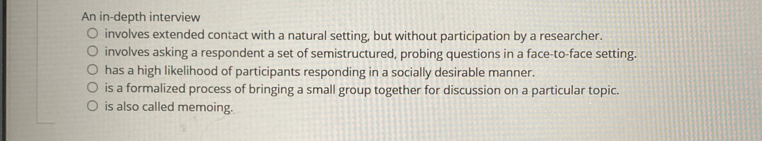  An in-depth interview involves extended contact with a natural setting, but