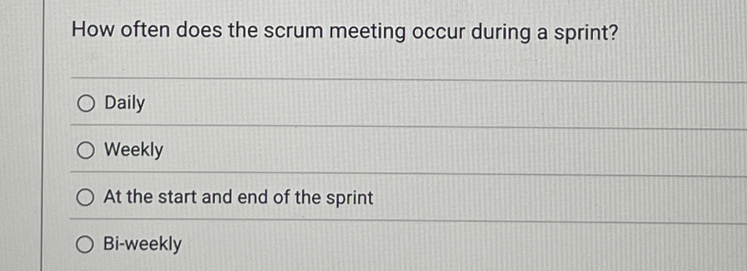  How often does the scrum meeting occur during a sprint? Daily