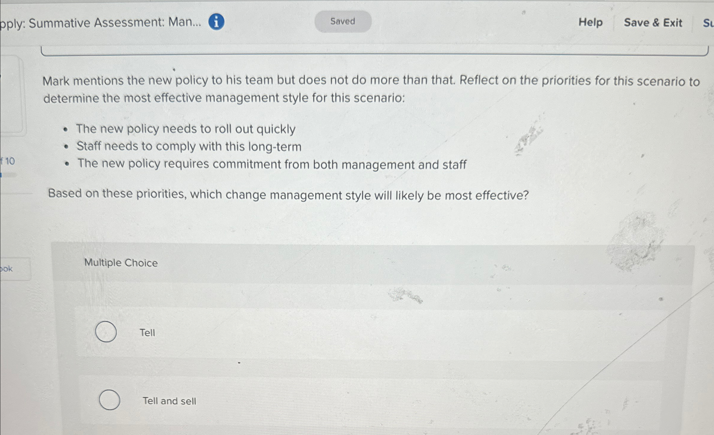  pply: Summative Assessment: Man... i Help Save & Exit Mark mentions