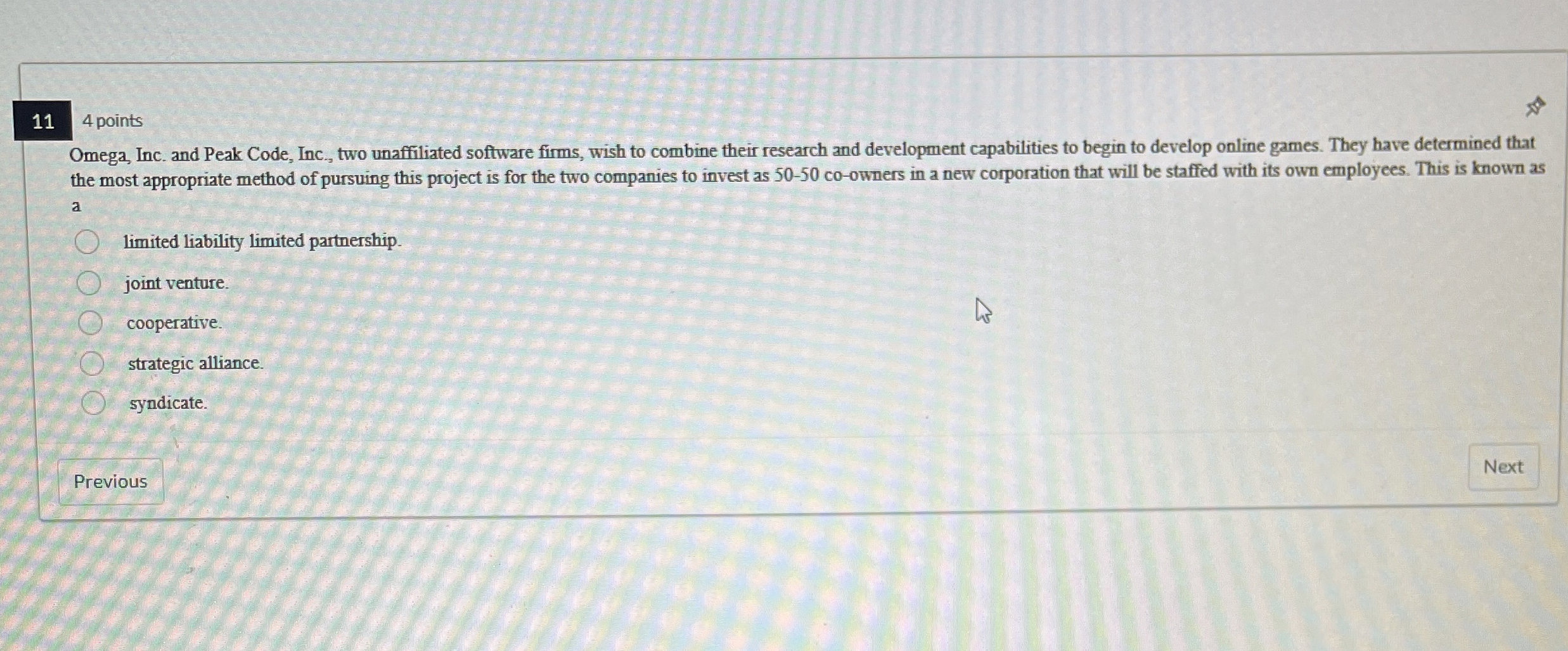  11 4 points Omega, Inc. and Peak Code, Inc., two unaffiliated