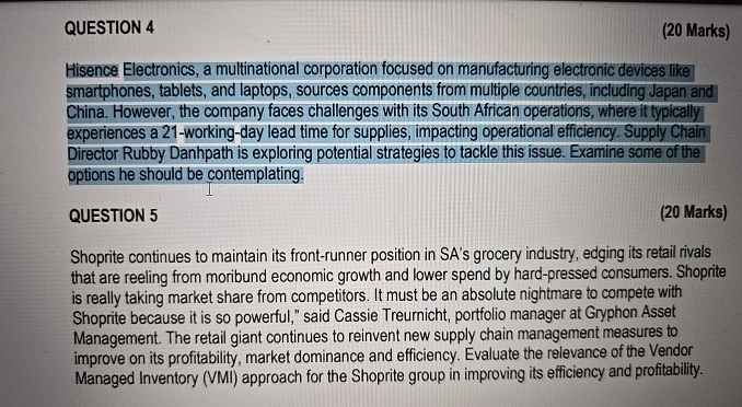  QUESTION 4 (20 Marks) Hisence Electronics, a multinational corporation focused on