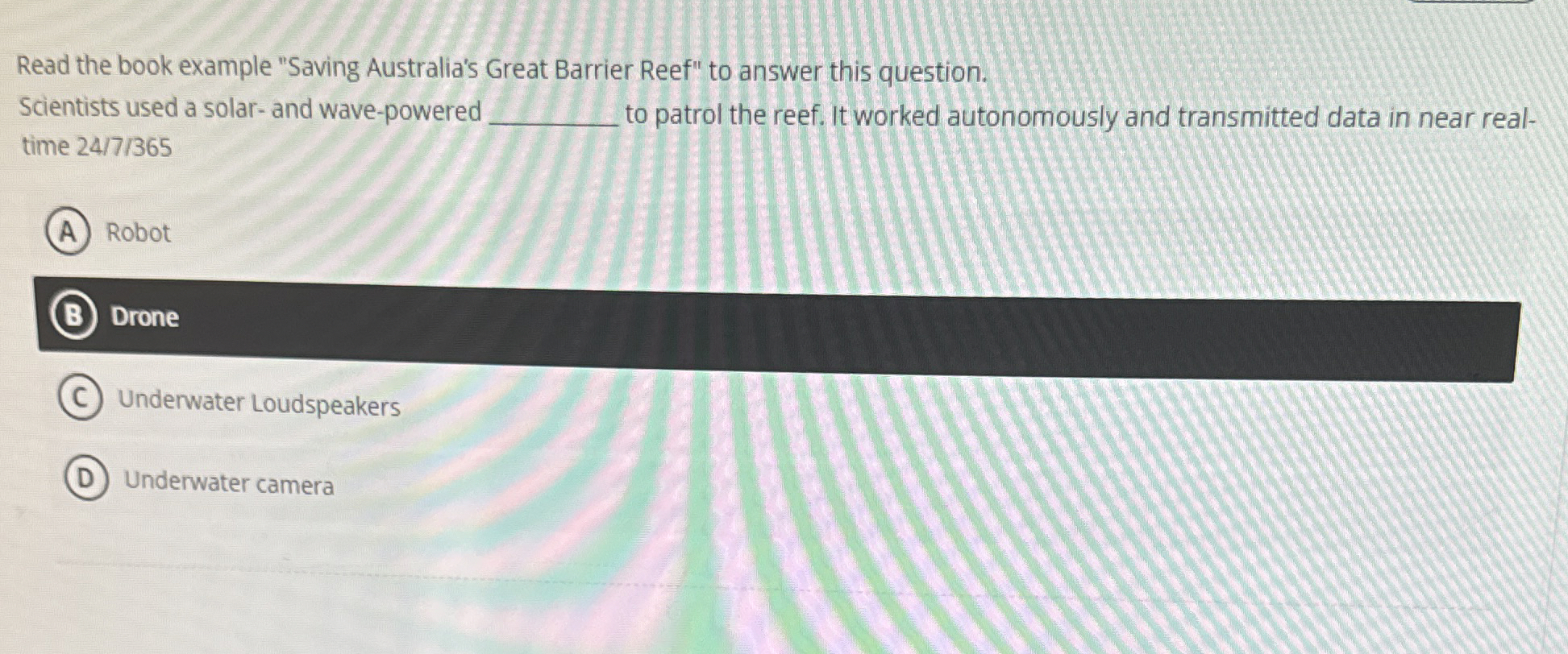  Read the book example "Saving Australia's Great Barrier Reef" to answer