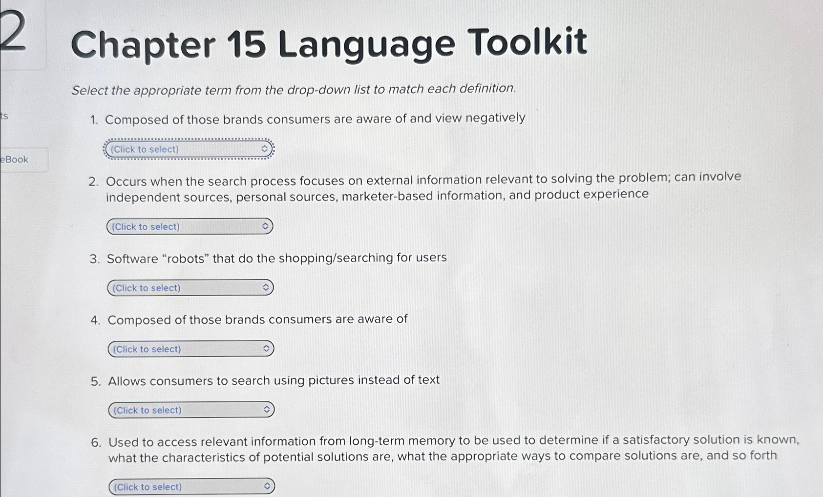  Chapter 15 Language Toolkit Select the appropriate term from the drop-down