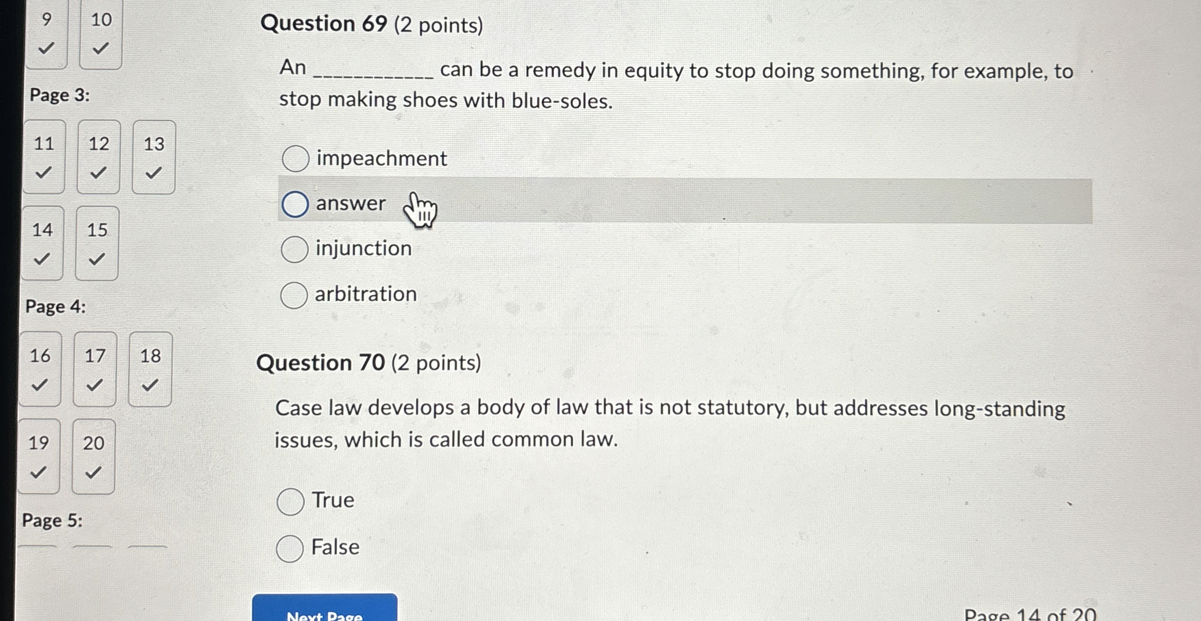  Question 69(2 points) An can be a remedy in equity to