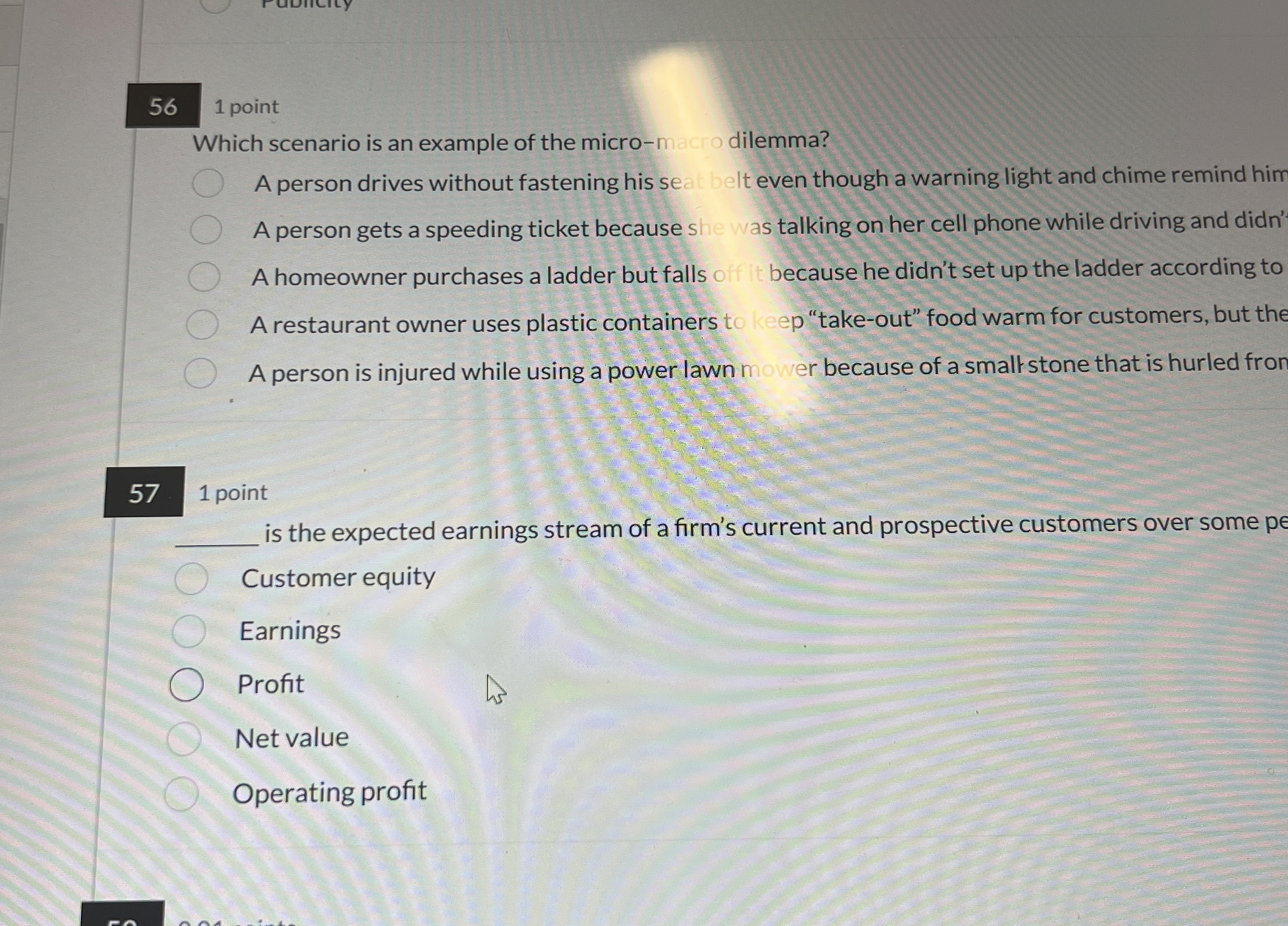  Which scenario is an example of the micro-macro dilemma? A person
