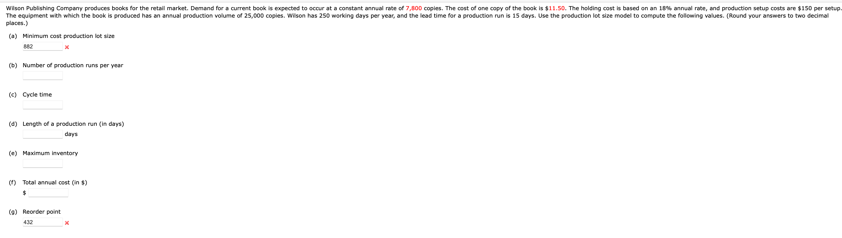  places.) (a) Minimum cost production lot size 1x (b) Number of
