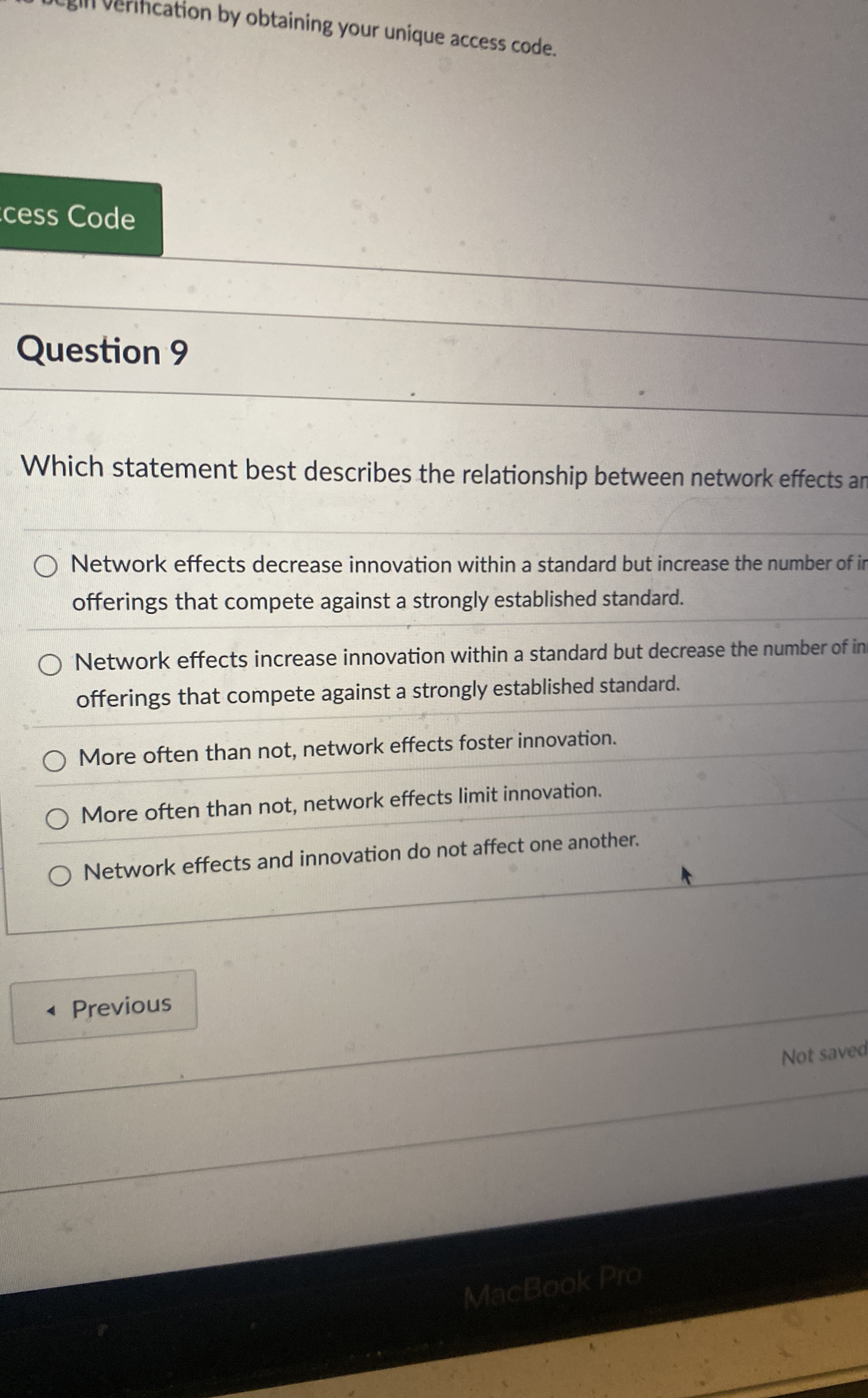  Question 9 Which statement best describes the relationship between network effects