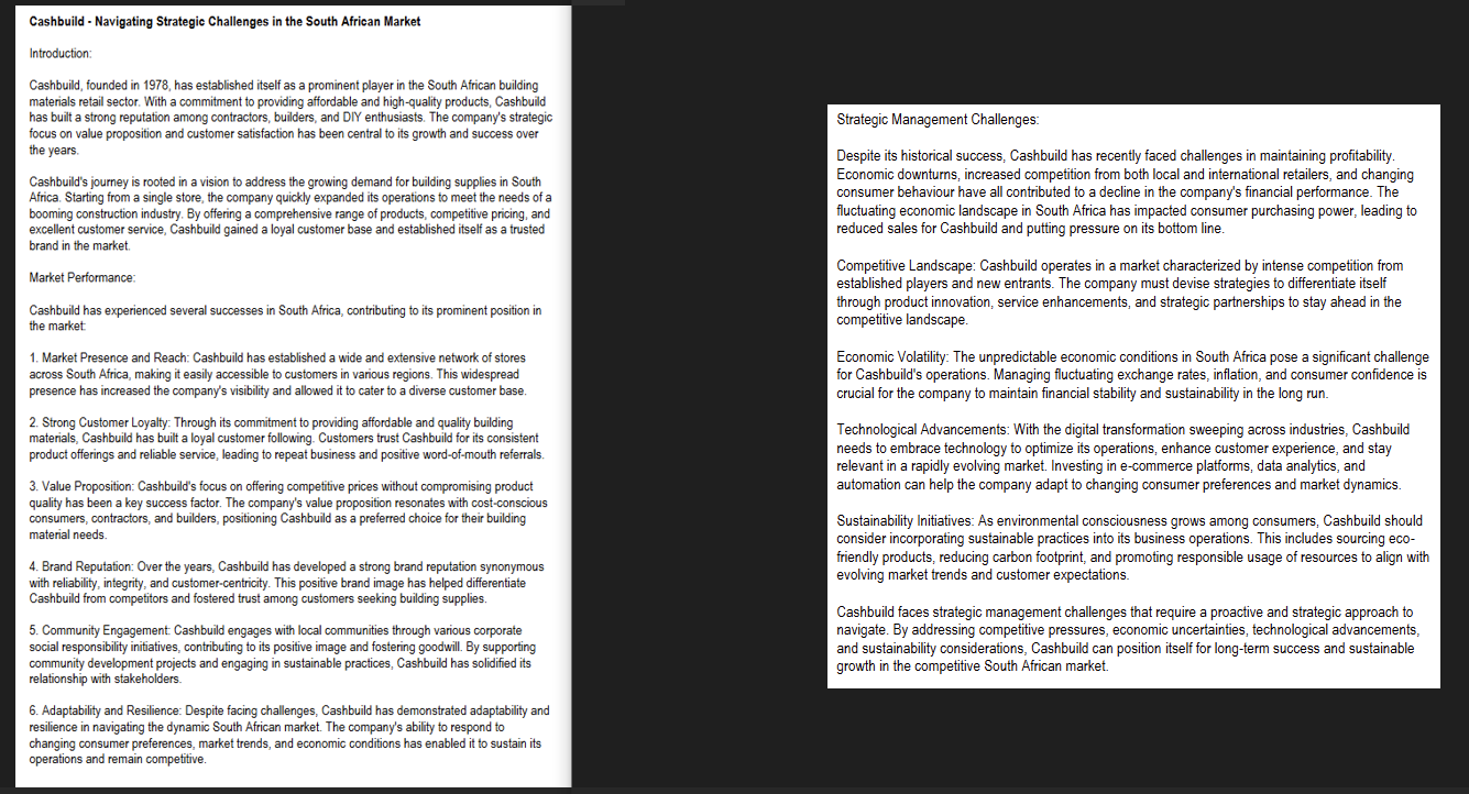  QUESTION 1 Consider the information in the case study and use