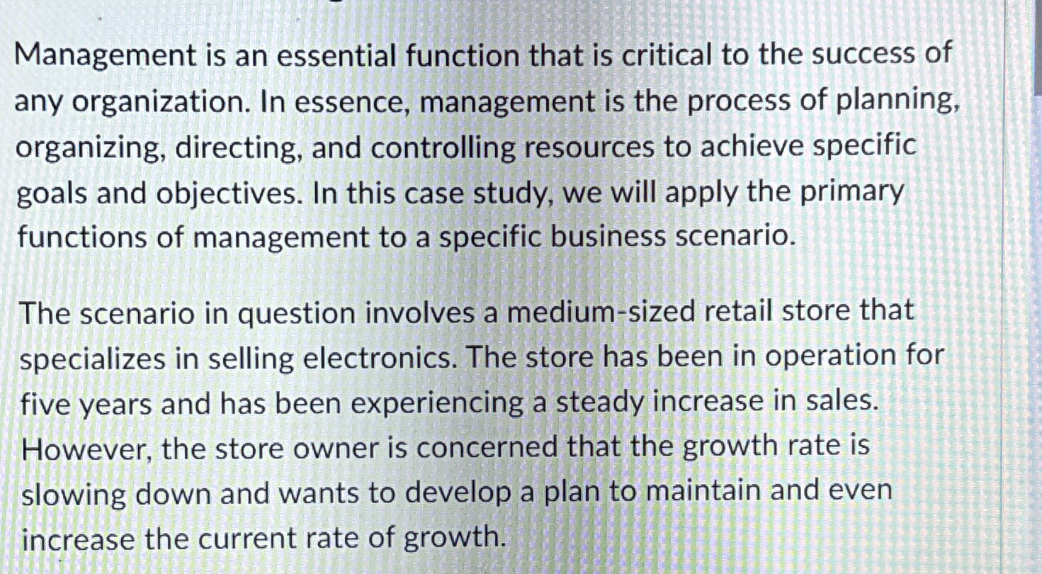  Management is an essential function that is critical to the success