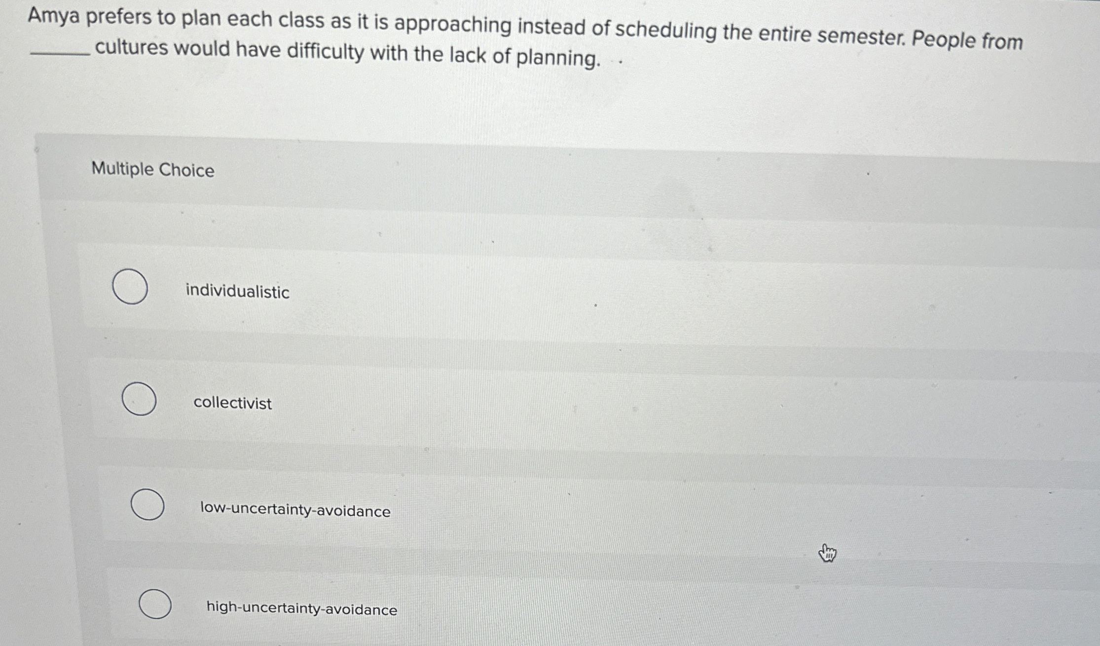  Amya prefers to plan each class as it is approaching instead