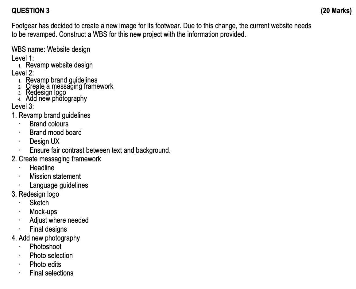  QUESTION 3 Footgear has decided to create a new image for