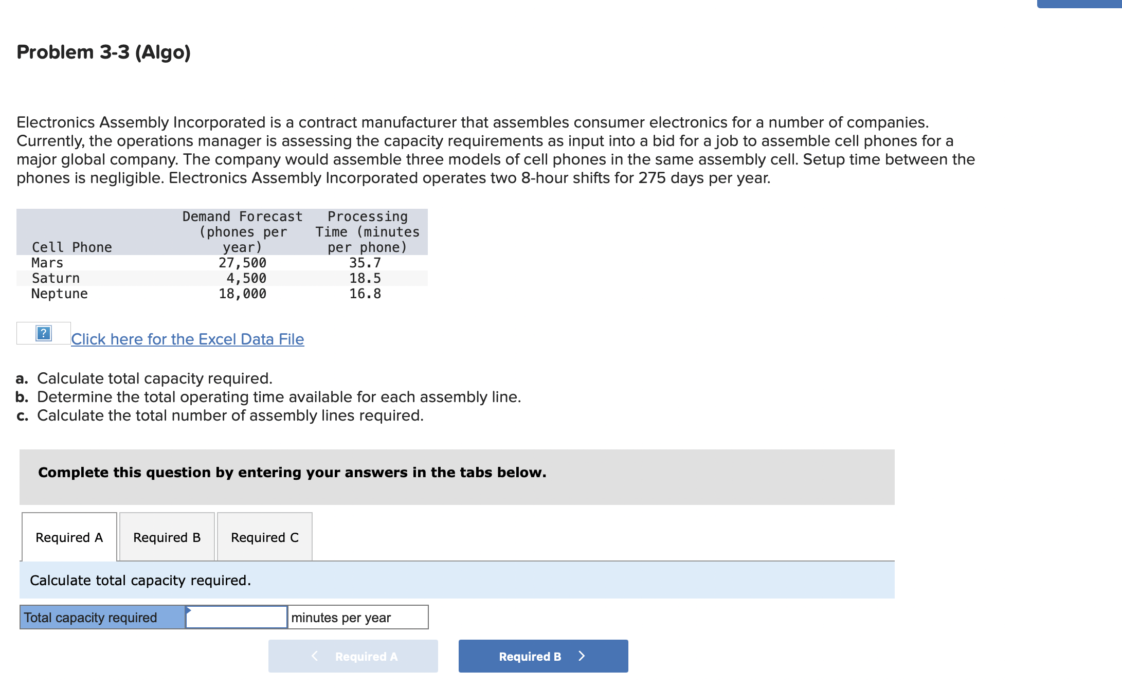  Problem 3-3(Algo) Electronics Assembly Incorporated is a contract manufacturer that assembles