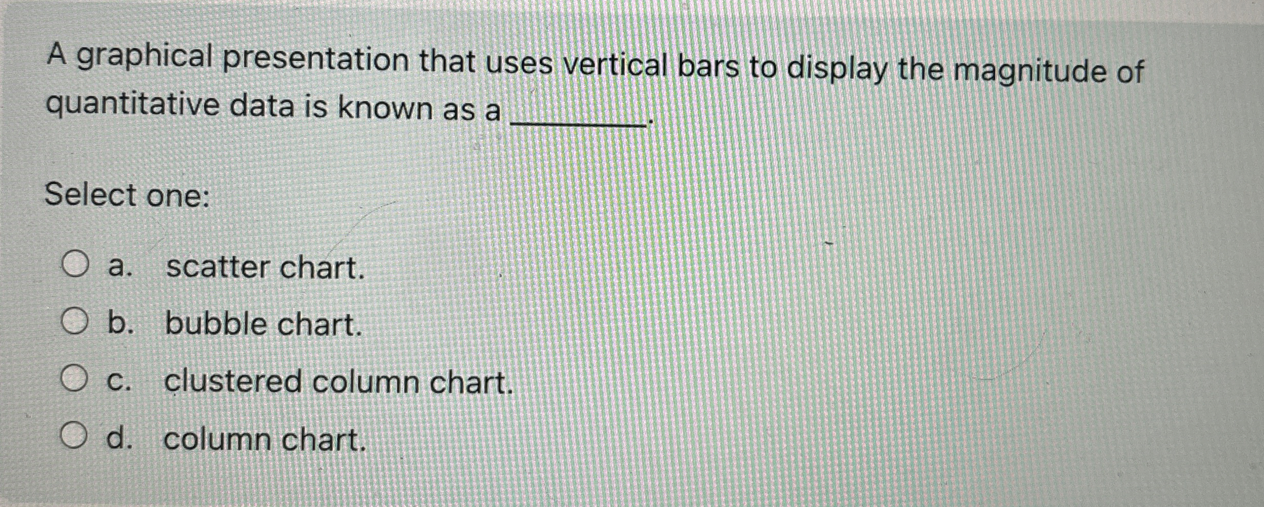  A graphical presentation that uses vertical bars to display the magnitude