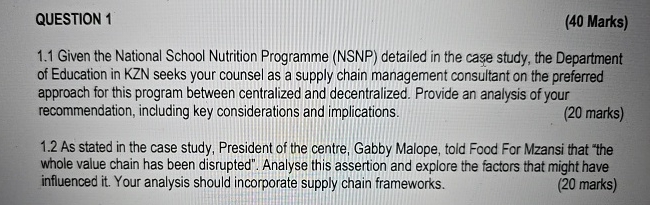  QUESTION 1 (40 Marks) 1.1 Given the National School Nutrition Programme