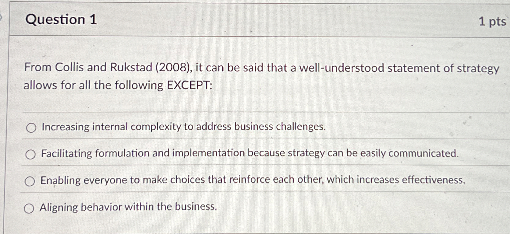  Question 1 From Collis and Rukstad (2008), it can be said