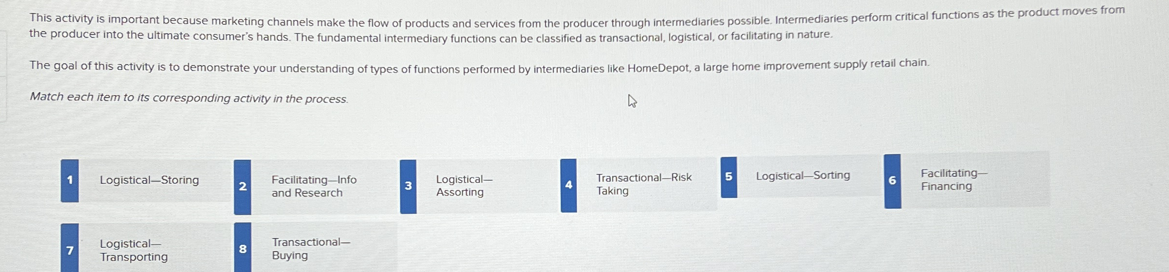  This activity is important because marketing channels make the flow of