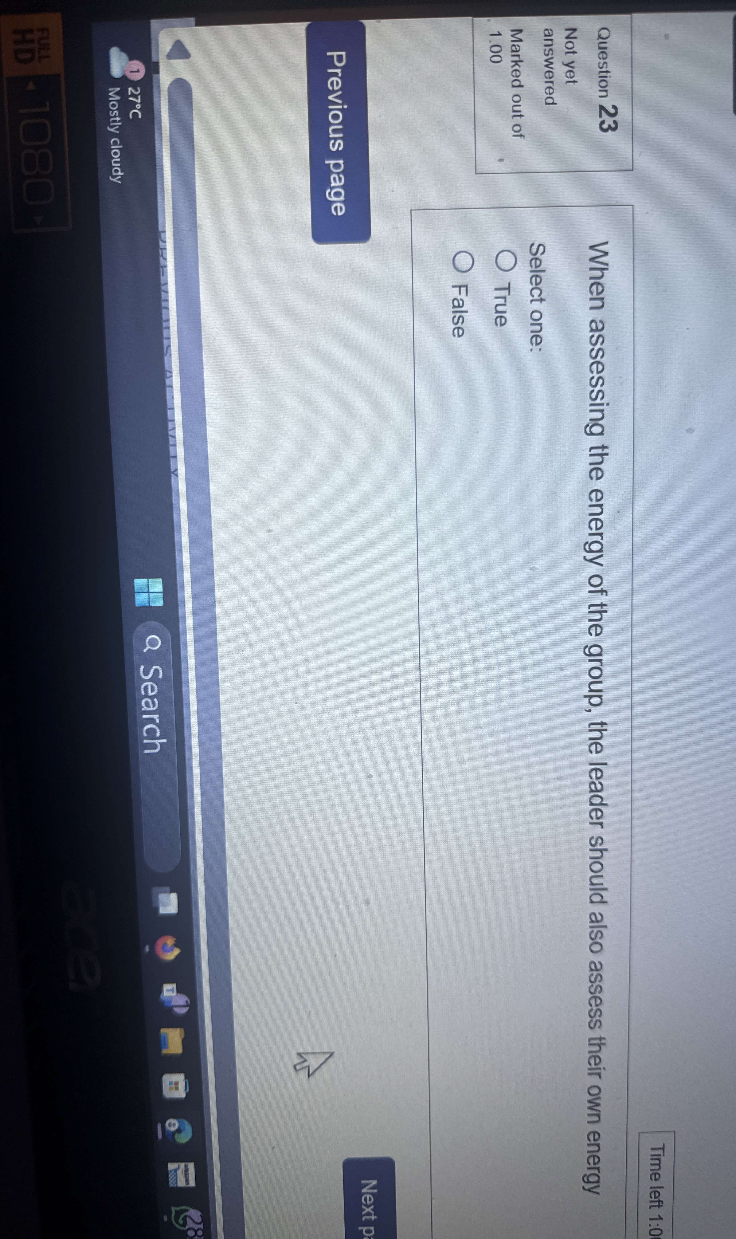  Time left 1:0 Question 23 Not yet answered Marked out of
