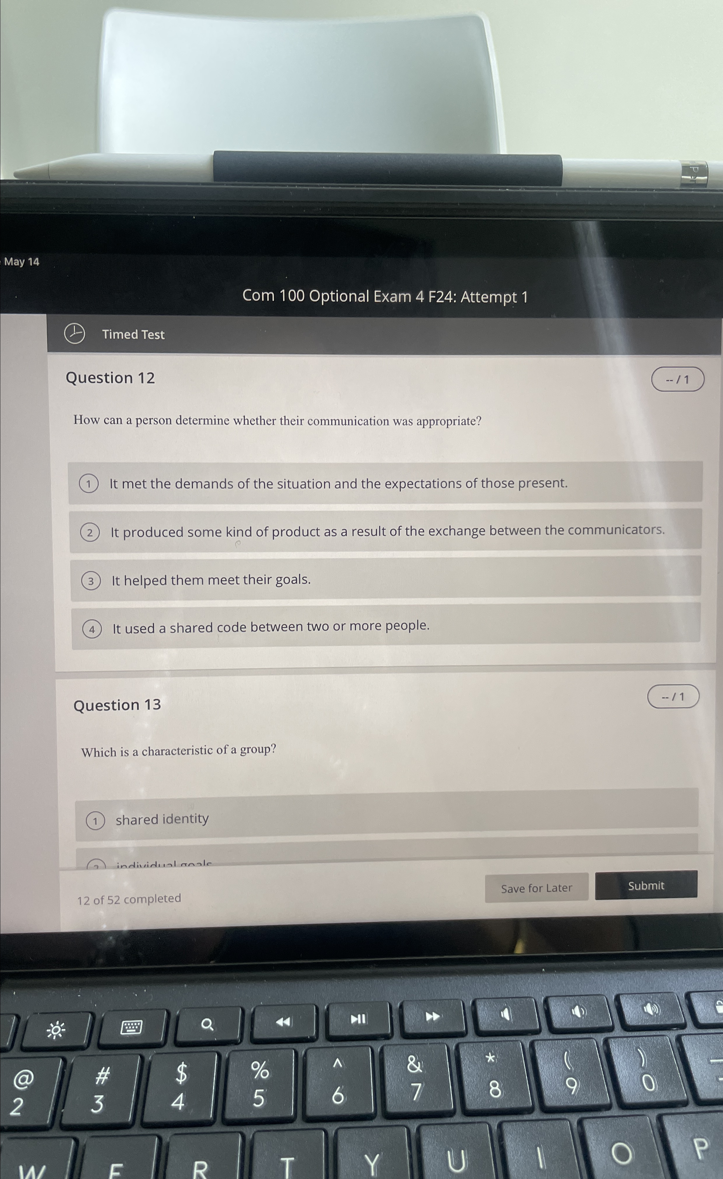  May 14 Com 100 Optional Exam 4 F24: Attempt 1 Timed