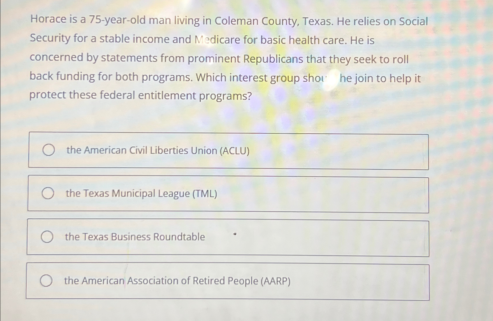  Horace is a 75-year-old man living in Coleman County, Texas. He