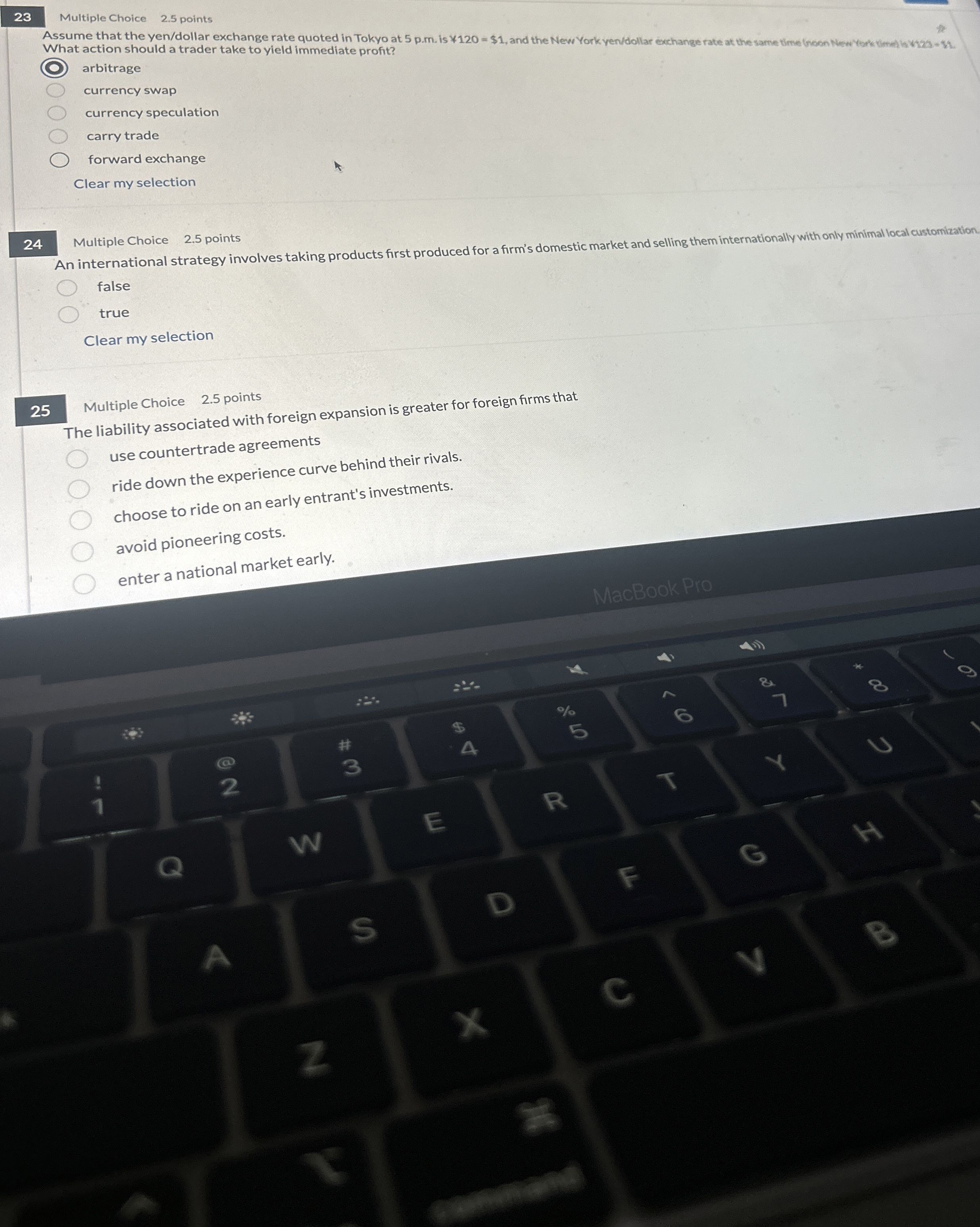  23 Multiple Choice 2.5 points What action should a trader take