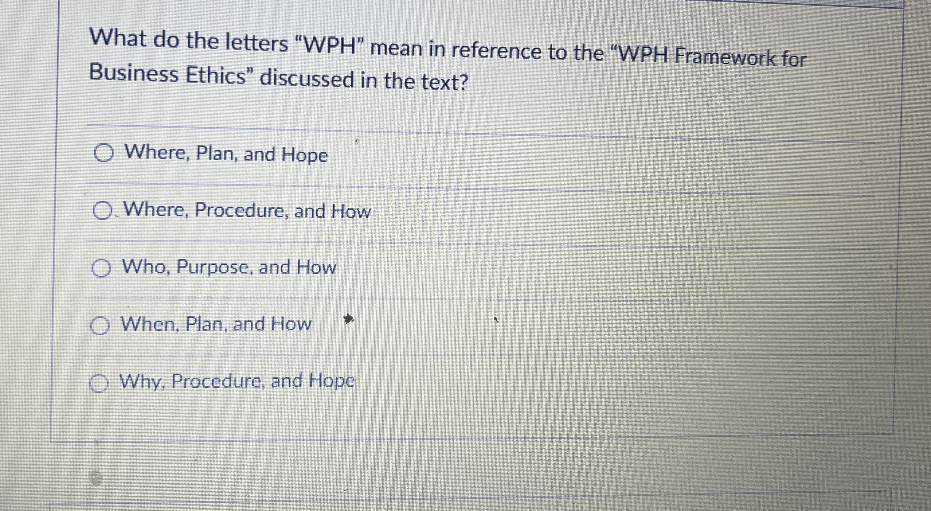  What do the letters "WPH" mean in reference to the "WPH