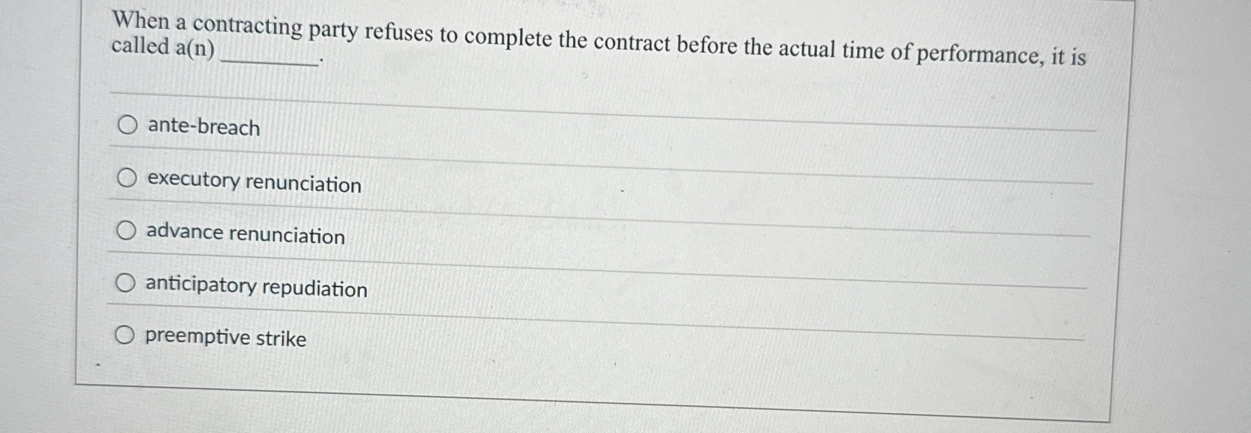  When a contracting party refuses to complete the contract before the