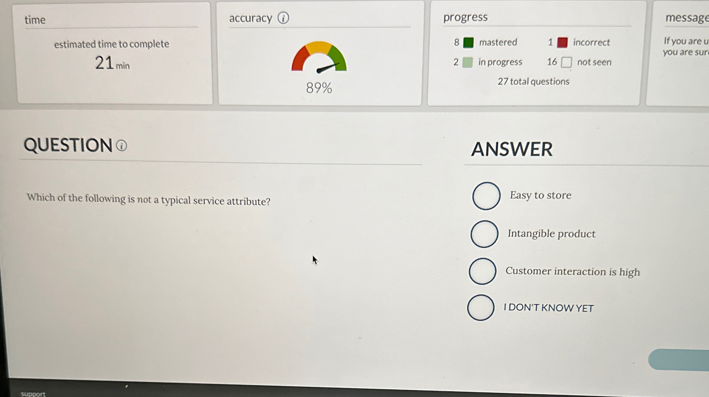  time estimated time to complete 21 min accuracy (i) progress 8